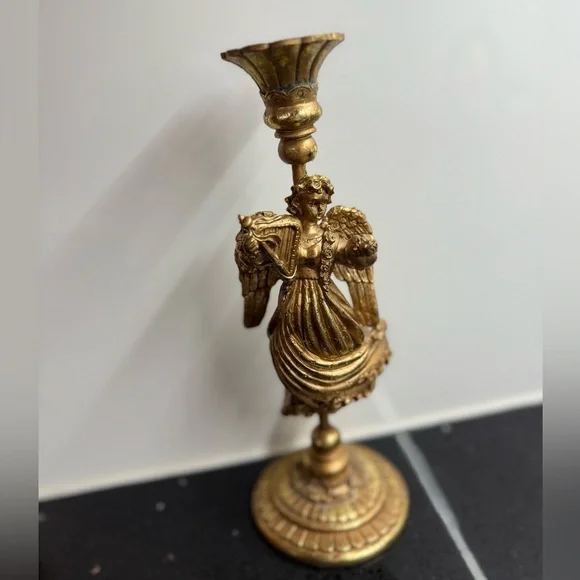 Vintage Inspired Baroque Angel‎ & Cherub Candlestick Holders Set Gilt Gold - Picture 3 of 17